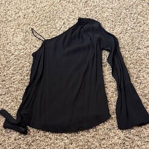 One-Shoulder Black Blouse with Bell Sleeve